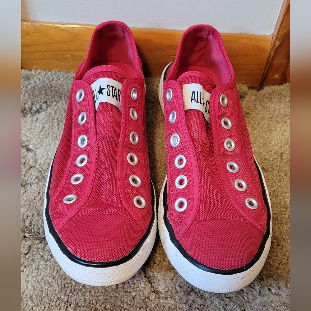 Red Mesh Converse Slip-ons